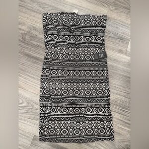 Express Black and White Geometric Strapless Dress